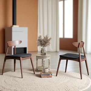 Set of 2 Mid-Century Modern Dining Chairs, Retro Rubberwood Frame with Ergonomic Backrest & Cushioned Seat, Upholstered Accent Chairs - 1 of 4