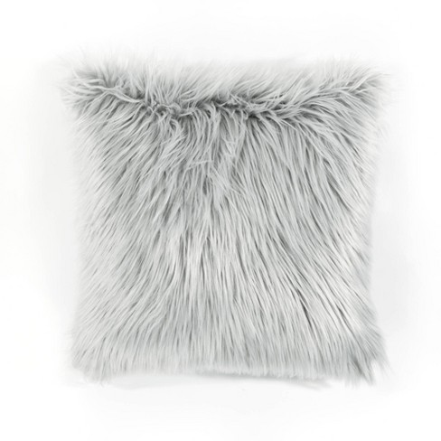 White 12 in. W x 20 in. L Faux Mongolian Fur Decorative Lumbar Throw Pillow