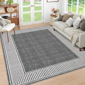 Modern Striped Area Rug - Washable Non Slip Carpet for Living Room, Bedroom, Office & Farmhouse - 1 of 4