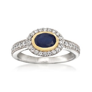 Ross-Simons 1.00 Carat Sapphire and .50 ct. t.w. White Zircon Ring in Sterling Silver With 14kt Yellow Gold - 1 of 4
