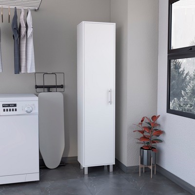 SKRAN 71" H Storage Cabinet , Five Internal Shelves, Three Broom Hangers with strong metal legs and handle