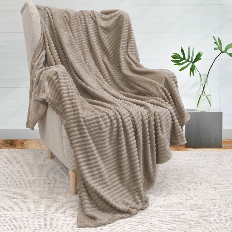 PAVILIA Super Soft Fleece Flannel Ribbed Striped Throw Blanket, Luxury Fuzzy Plush Warm Cozy for Sofa Couch Bed, 1 of 10
