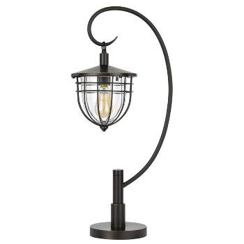30.5" Alma Metal and Glass Down Bridge Lantern Style Table Lamp (Includes Light Bulb) Dark Bronze - Cal Lighting