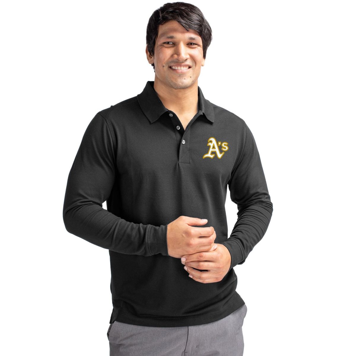 Athletics Cutter & Buck Advantage Eco Tri-Blend Pique Mens Big and Tall Long Sleeve Polo