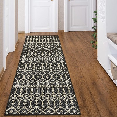 Geometric Patio Runner Rug Blue Indoor Outdoor Non Shedding Easy Clean Boho Floor Mat for RV Picnic Porch Deck Balcony