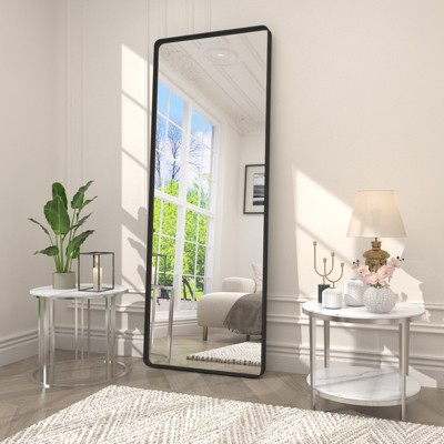 Apmir 22 in. W x 65 in. H Rectangular Aluminum Alloy Framed and Tempered Glass Wall Mirror in Matte Black