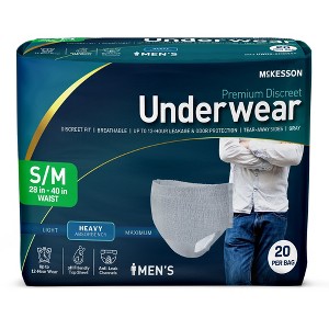 McKesson Premium Discreet Underwear for Men - Disposable Incontinence Briefs, Heavy Absorbency, 12-Hour Protection - S/M, 28-40 in., 20 Count, 1 Pack - 1 of 3