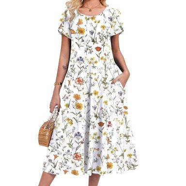 Zeagoo Summer Dresses for Women 2026 Casual Midi Dress Petal Short Sleeve A Line Dress Pleated Flare Sundress XH403 2XL : Target