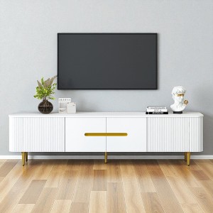 78.7" TV Stand for Up to 85" TVs, MDF Cabinet with 4 Storage Compartments, Cable Management, Gold Metal Legs, Minimalist Entertainment Console - 1 of 4