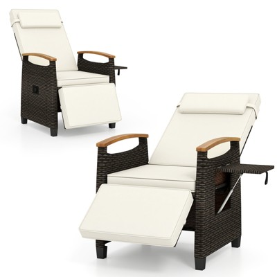 Tangkula 2PCS Patio Rattan Lounge Chair PE Wicker Recliner Chair w/ Adjustable Backrest & Footrest