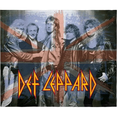 Intimo Def Leppard Blanket Faded Union Jack Band Members Music Fleece Throw Blanket Multicoloured