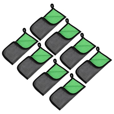 Unique Bargains Extra Large 500 GSM Microfibre Car Drying Towel 9.84"x9.84" Gray Green 8 Pcs