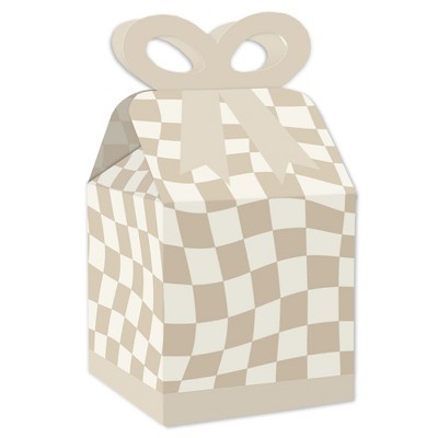Big Dot of Happiness Tan Checkered Party - Square Favor Gift Boxes - Bow Boxes - Set of 12