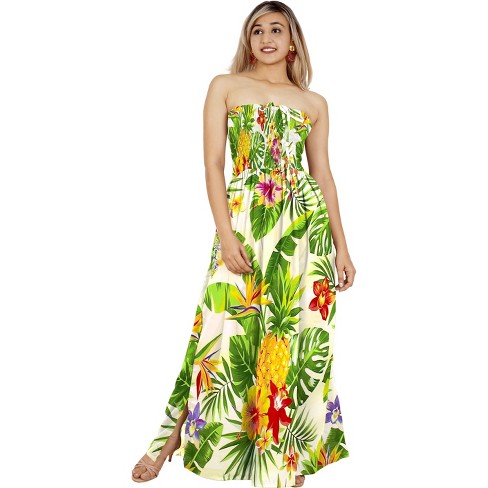 HAPPY BAY Women's Tube Dress Casual Maxi Dress Large-X-Large White Leaves - image 1 of 4