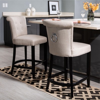 Biscuit Beige Linen and Espresso Birchwood 20" Counter Stool