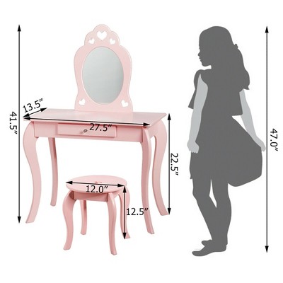 Pink Princess Kids Vanity Set with Mirror and Stool