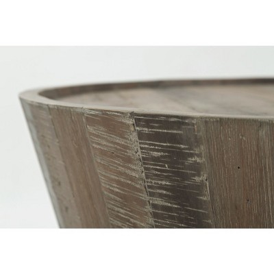 Transitional Flared Drum Solid Acacia Round Coffee Table in Brown/Gray