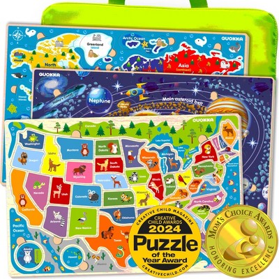 QUOKKA Maps Jigaw Puzzles for Kids 3 4 5 Years Old - Wooden | Magnetic