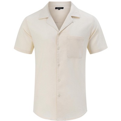Men's Casual Cuban Short Sleeve Button Down Beach Shirt with Pocket