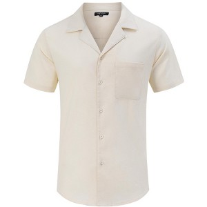 Men's Casual Cuban Short Sleeve Button Down Beach Shirt with Pocket - 1 of 4