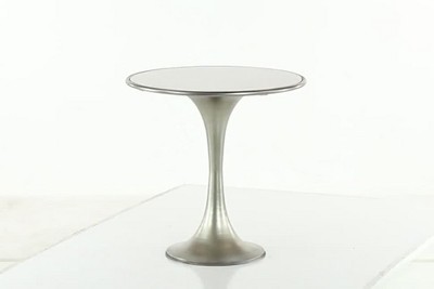 Sleek 30" Round Silver Metal and Marble Accent Table