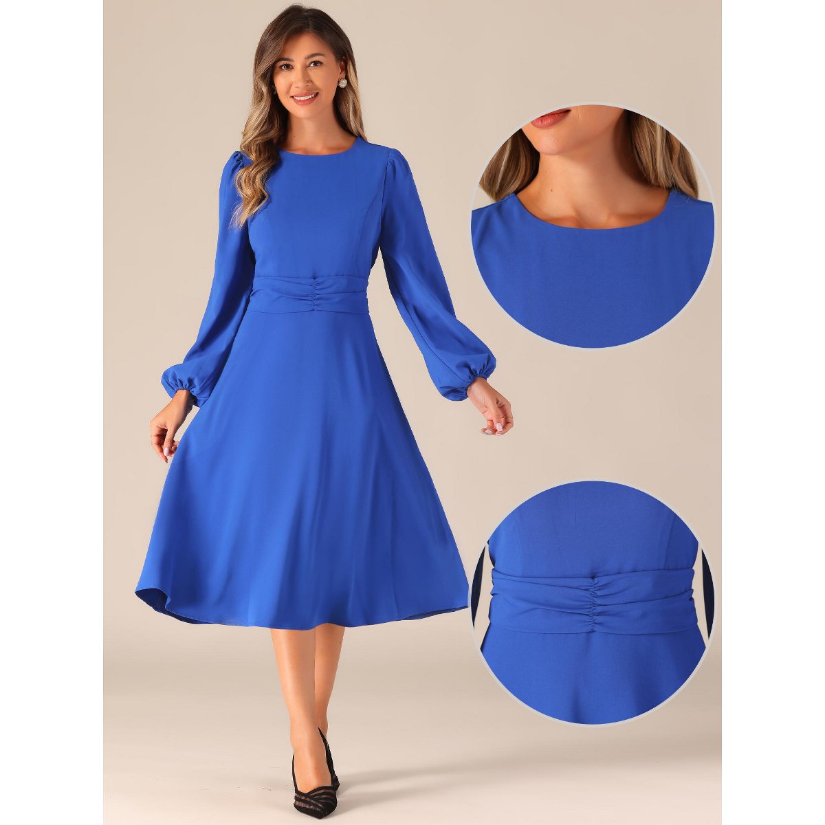 Женские платья INSPIRE CHIC Women's Lantern Long Sleeves Midi Autumn Winter Party Gown Dress X-Small Royal Blue — фото 2