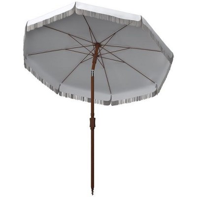 Estonia 6.5 Ft White Fringe Beach Umbrella with Metal Tilt Mechanism