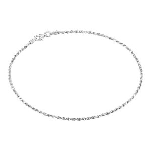 KISPER Solid 925 Sterling Silver Italian 1.5mm Diamond-Cut Twisted Braided Rope Link Chain Anklet for Women - Made in Italy - 1 of 4