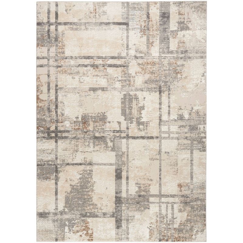 Nourison Modern Geometric Sustainable Woven Rug with Lines Beige, 1 of 10