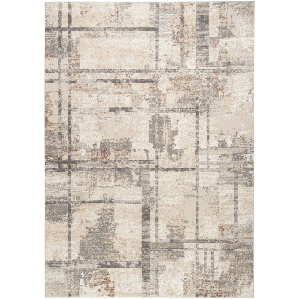 Photos - Area Rug Nourison 6'x9' Modern Geometric Sustainable Woven  with Lines Beige: Indoor Medium Pile, Contemporary Decor 