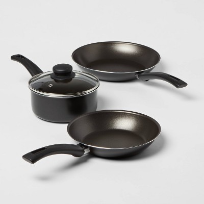 4pc Aluminum Nonstick Fry Pan and Saucepan Set Black - Room Essentials™