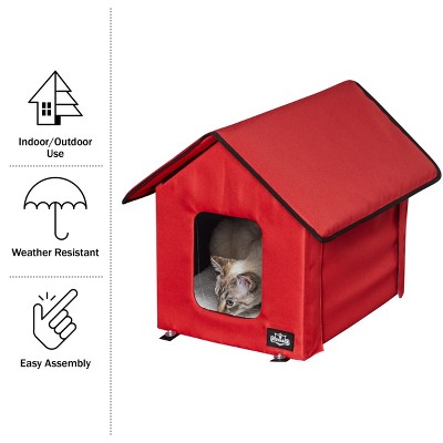 Red Heated Cat House with Sherpa Pad and Zippered Roof