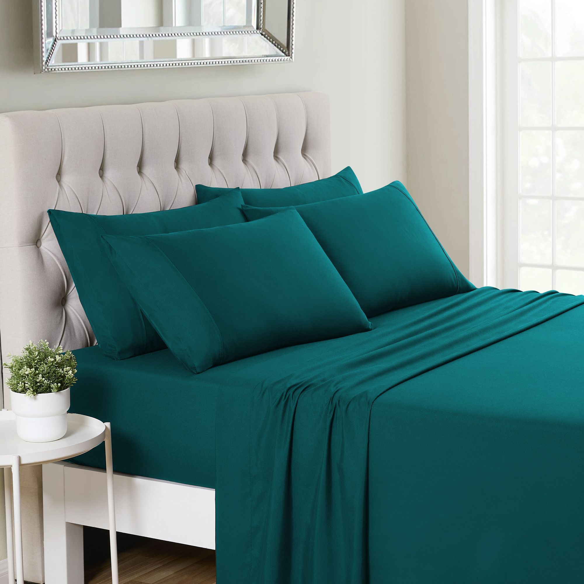 Split King 7-Piece Sheet Set (Includes 2 Fitted Sheets), Deluxe 1500 Series Double Brushed Microfiber - Teal