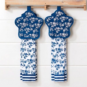 The Lakeside Collection 4pc Oven Mitt and Towel Set Blue - 1 of 2