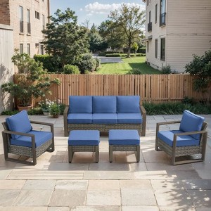 Gymojoy 5 Pieces Outdoor Patio Sofa Club Chair with Ottoman Set - 1 of 4