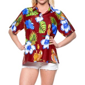 LA LEELA Hawaiian Shirts Womens Casual Summer Beach Party Tropical Tops Blouses Button Up Short Sleeve Dress Shirts Dresses for Women - 1 of 4