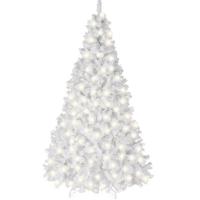 Best Choice Products Pre-Lit White Christmas Pine Tree w/ Flocked Branches, Warm-White Lights