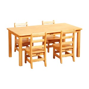 ECR4Kids 24in x 48in Rectangular Hardwood Table with 20in Legs and Four 10in Chair, Kids Furniture - 1 of 4