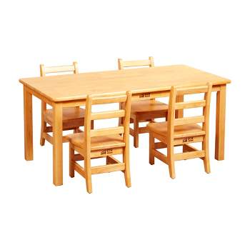 ECR4Kids 24in x 48in Rectangular Hardwood Table with 20in Legs and Four 10in Chair, Kids Furniture