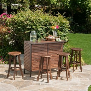 5pc Pike Acacia Bar Set Dark Brown/Metal - Christopher Knight Home - 1 of 4