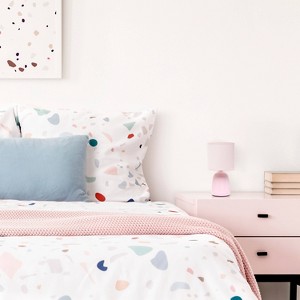 10.04" Traditional Ceramic Thimble Base Bedside Table Desk Lamp with Matching Fabric Shade - Simple Designs - 1 of 4