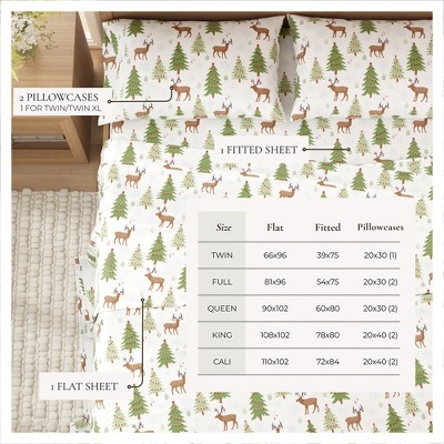 King Gray Deer and Trees Cotton Flannel Sheet Set