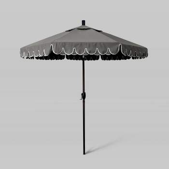 7.5' Sunbrella Scallop Base Base Market Patio Umbrella with Push Button Tilt - Bronze Pole - California Umbrella
