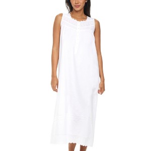 ADR Women's Cotton Nightgown, Sybil Sleeveless Lace Trim Button Up Long Vintage Night Dress Gown - 1 of 4