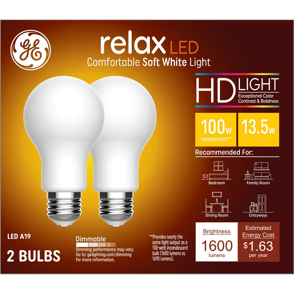 Photos - Light Bulb GE 2pk 100W Relax A19 LED  Soft White