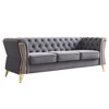 87.4'' Velvet Tufted Sofa with High-Density Foam, Gold Metal Legs and Diamond-Seam Armrest - 2 of 4