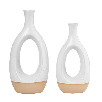 VIP Ceramic 12.25 in. White Hollow Middle Vases Set of 2