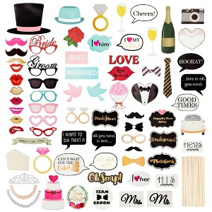 Blue Panda 72 Pieces Wedding Photo Booth Props for Bridal Shower, Bachelorette Party, Photobooth Selfies, Assorted Designs - 1 of 4