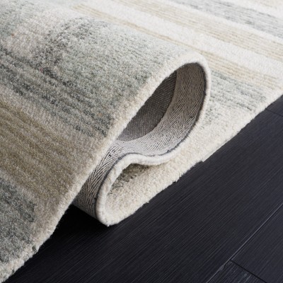Ivory and Grey Hand-Tufted Wool Geometric Square Rug, 5' x 5'
