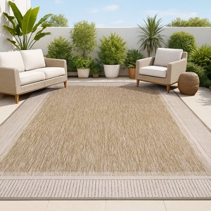 Hali Coastal Casual Wide Stripe Border Indoor/Outdoor Area Rug - JONATHAN Y - 1 of 4